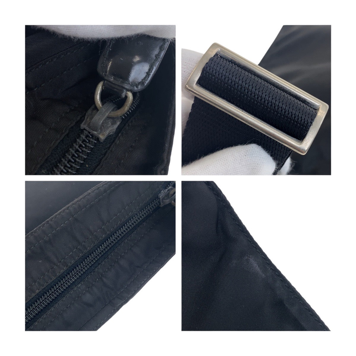 19725
PRADA プラダ テスート 三角ロゴプレート ブラック 黒 シルバー金具 ナイロン ショルダーバッグ サコッシュ レディース ABP31