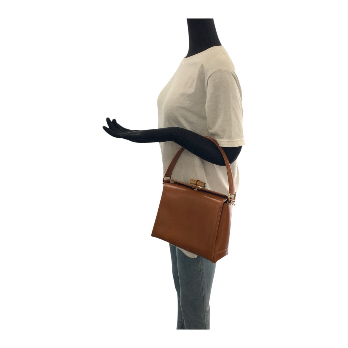 19726
GUCCI Vintage Bamboo Brown Gold Hardware Leather 000 926 0175 Handbag Shoulder Bag Women's A43