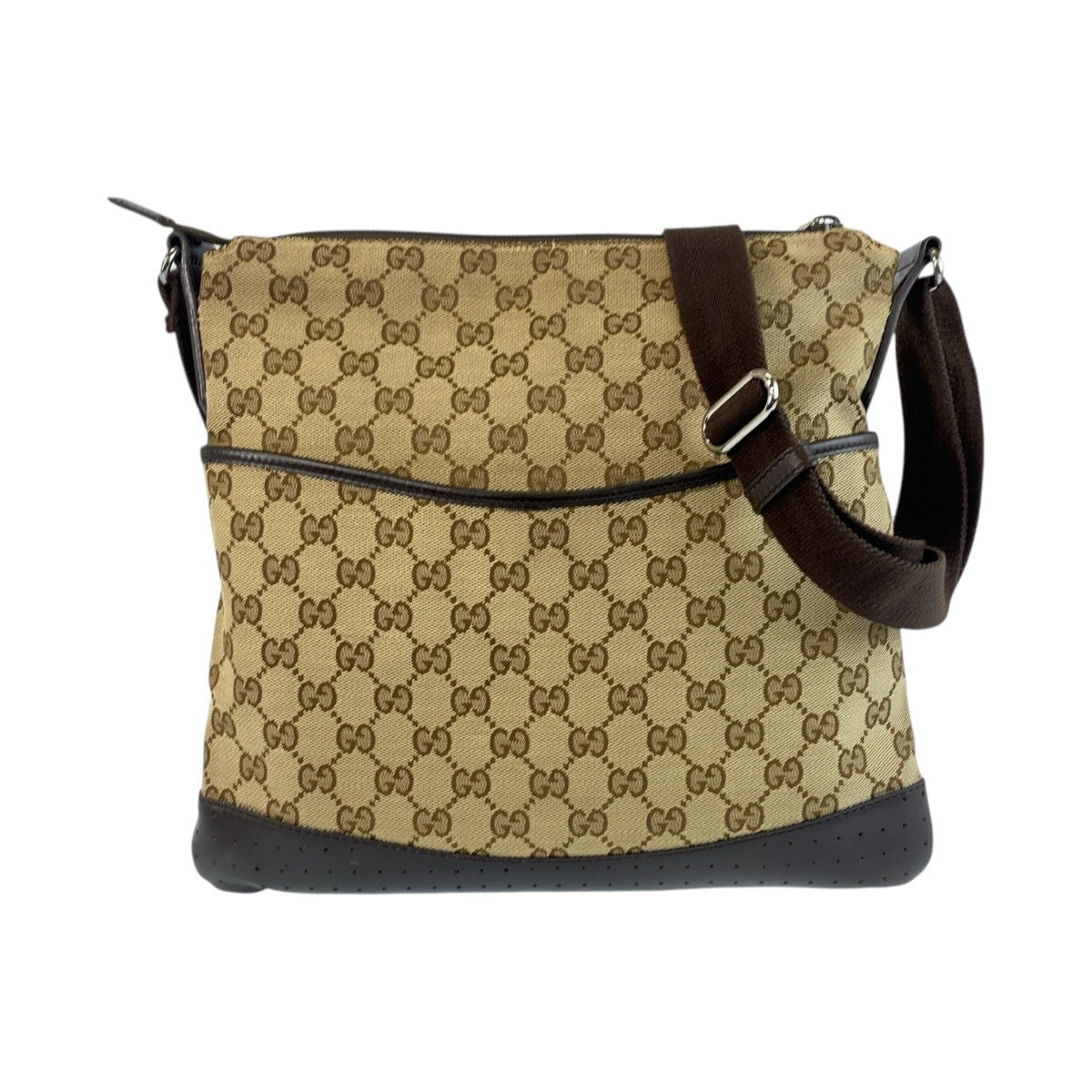 19727
GUCCI Beige Brown Silver Hardware GG Canvas / Leather 145857 Shoulder Bag Messenger Bag Ladies AB27
