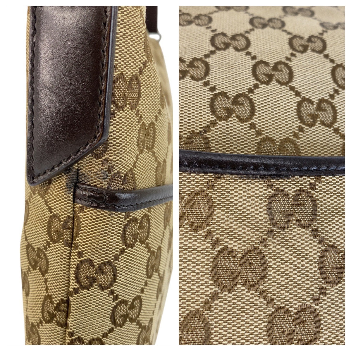 19727
GUCCI Beige Brown Silver Hardware GG Canvas / Leather 145857 Shoulder Bag Messenger Bag Ladies AB27