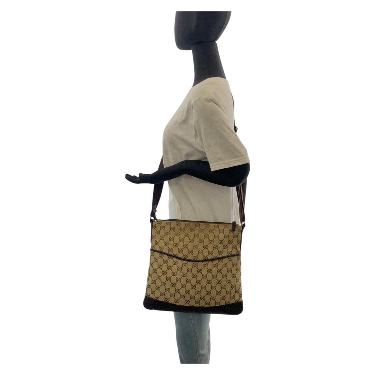 19727
GUCCI Beige Brown Silver Hardware GG Canvas / Leather 145857 Shoulder Bag Messenger Bag Ladies AB27