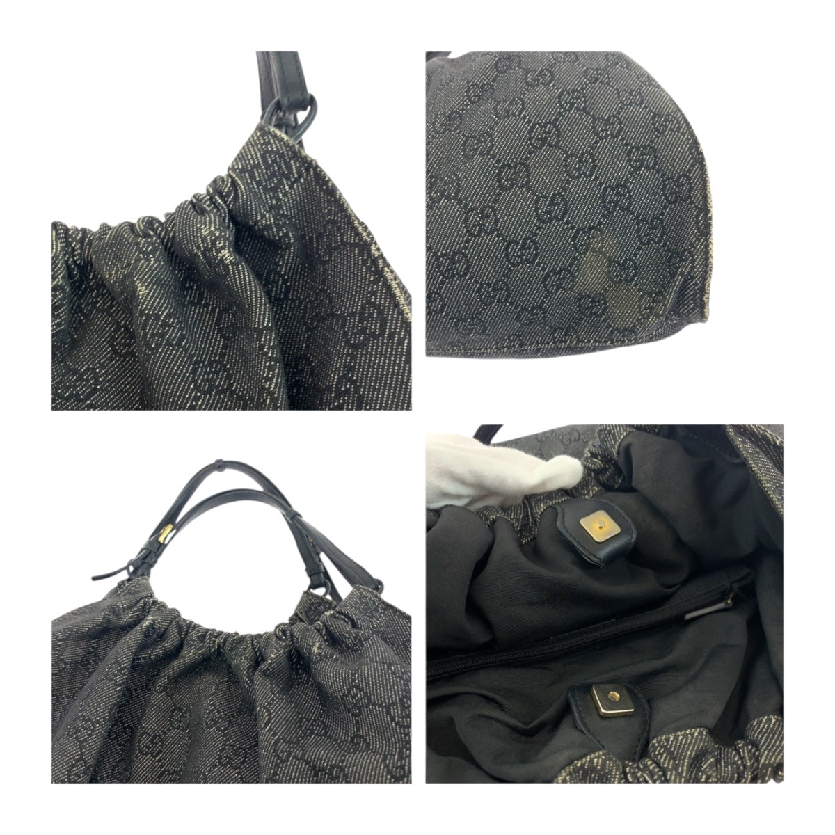 19728
GUCCI グッチ グレー ブラック ゴールド金具 GGキャンバス 76554 ハンドバッグ  レディース AB27