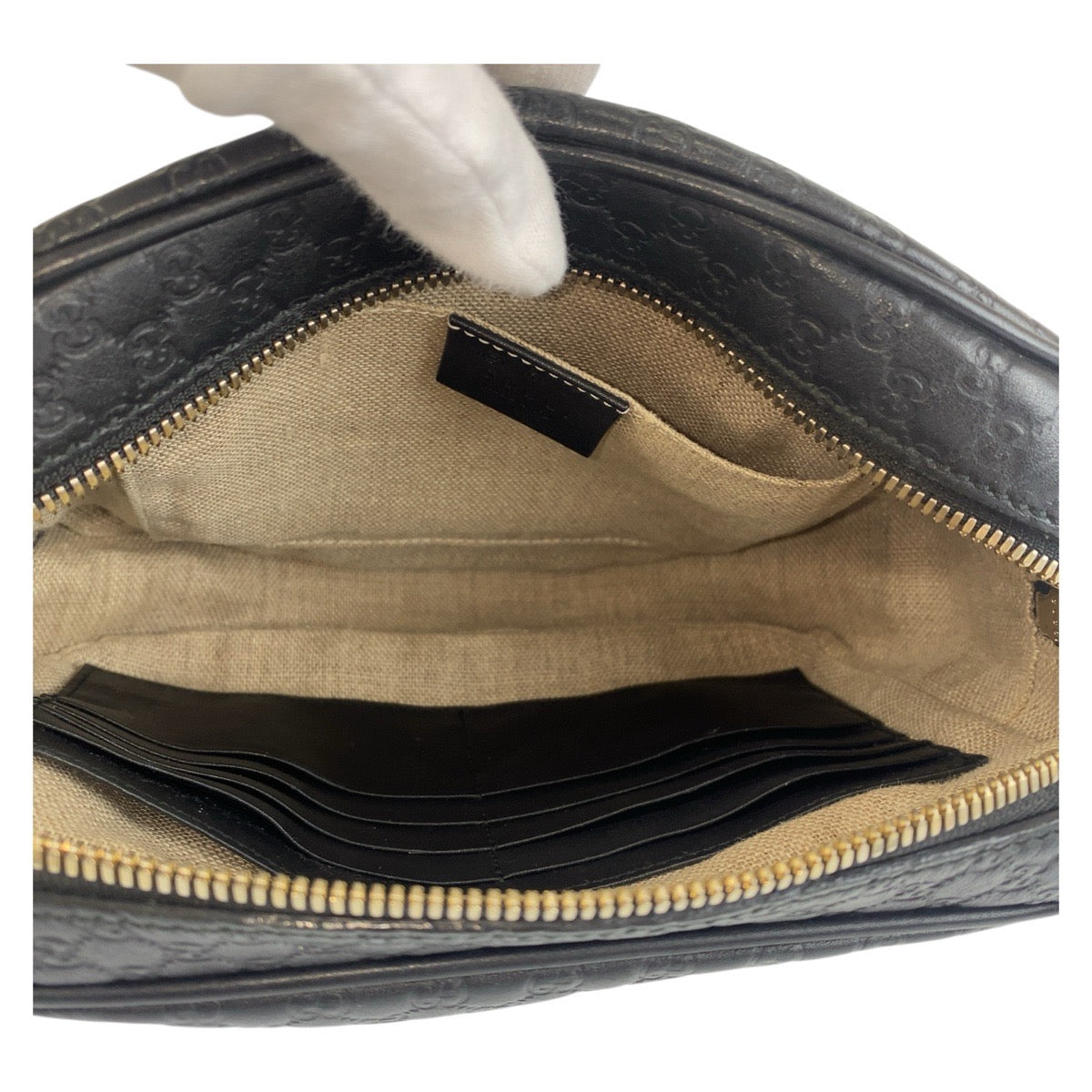 19733
GUCCI Micro Guccissima Interlocking Black Gold Hardware Leather 449418 Shoulder Bag Pochette Ladies ABP59