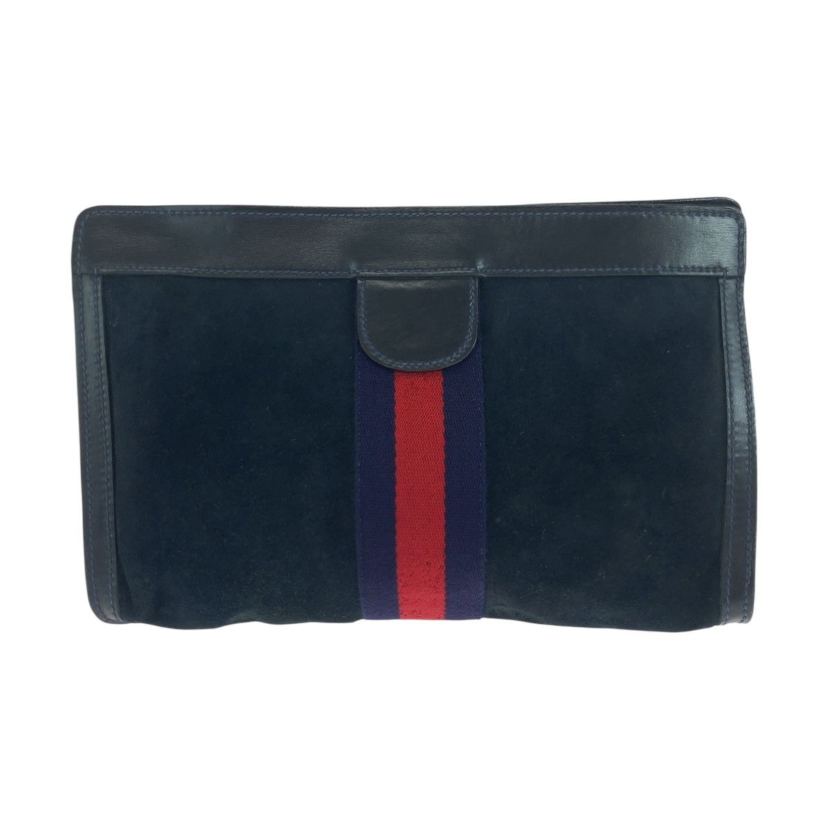 19738
GUCCI グッチ ヴィンテージ オールドグッチ シェリーライン ネイビー レッド ブルー スウェード クラッチバッグ セカンドバッグ メンズ AB17