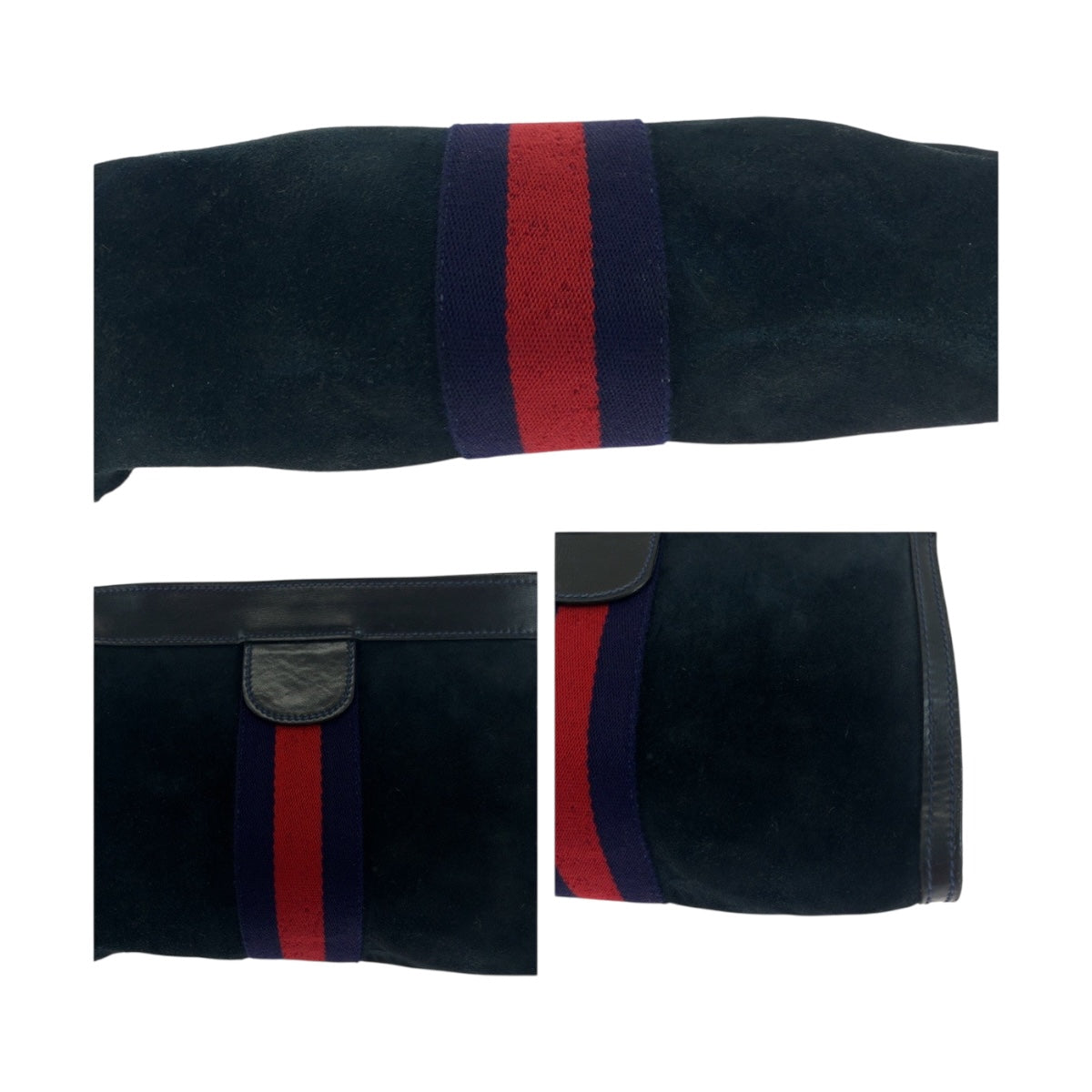 19738
GUCCI グッチ ヴィンテージ オールドグッチ シェリーライン ネイビー レッド ブルー スウェード クラッチバッグ セカンドバッグ メンズ AB17