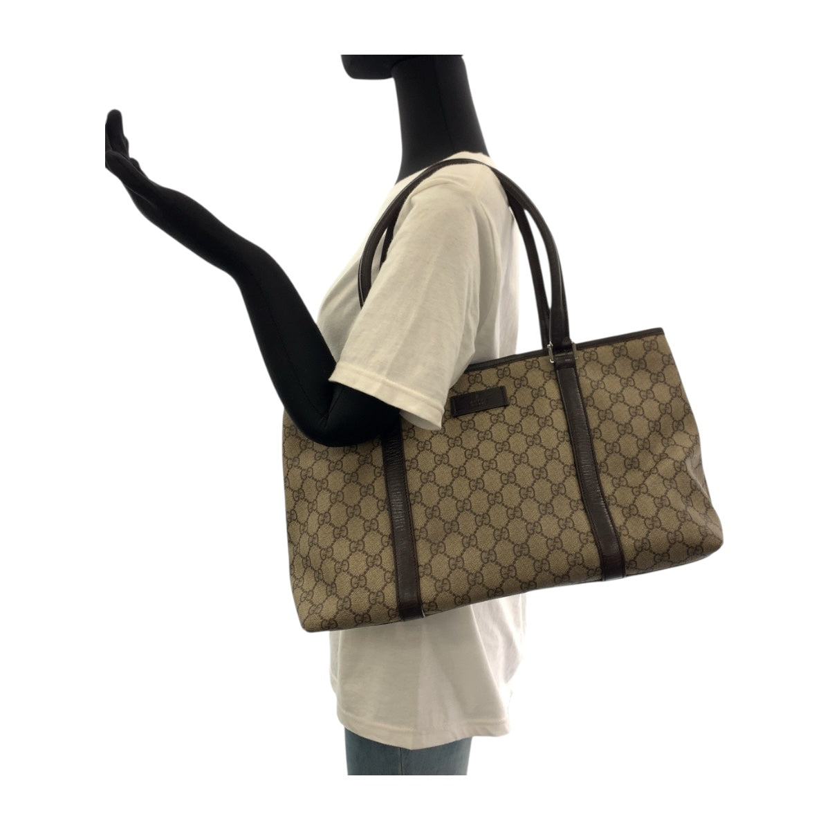 19741
GUCCI グッチ ベージュ ブラウン シルバー金具 GGスプリームキャンバス 114595 トートバッグ ショルダーバッグ レディース AB29