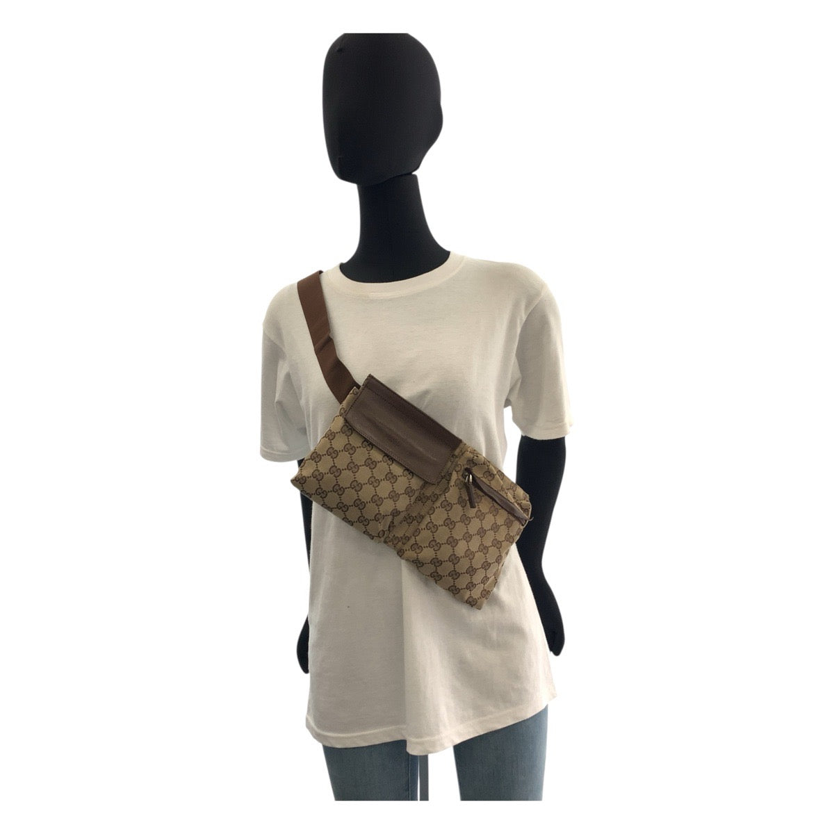 19742
GUCCI グッチ ベージュ ブラウン GGキャンバス / レザー 28566 ボディバッグ ウエストポーチ 男女兼用  レディース AB34