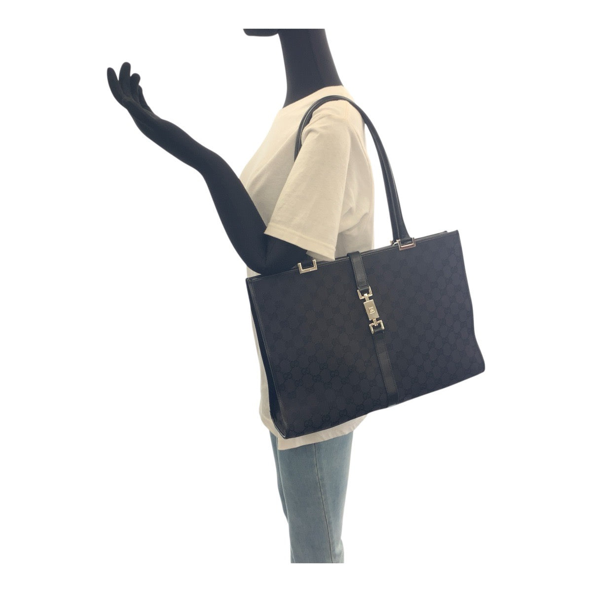 19744
GUCCI グッチ ジャッキー ブラック 黒 シルバー金具 GGキャンバス 002 1074 トートバッグ ショルダーバッグ レディース AB36