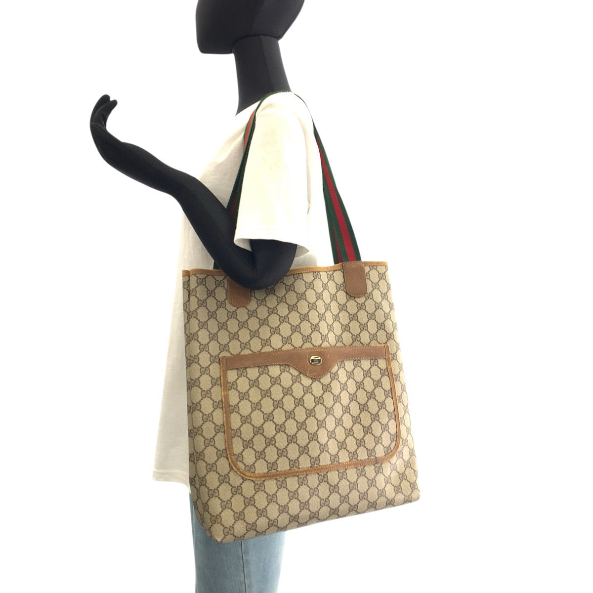 19748
GUCCI グッチ ヴィンテージ シェリーライン ベージュ GGスプリームキャンバス / レザー 39.02.003 トートバッグ ショルダーバッグ  レディース AB18
