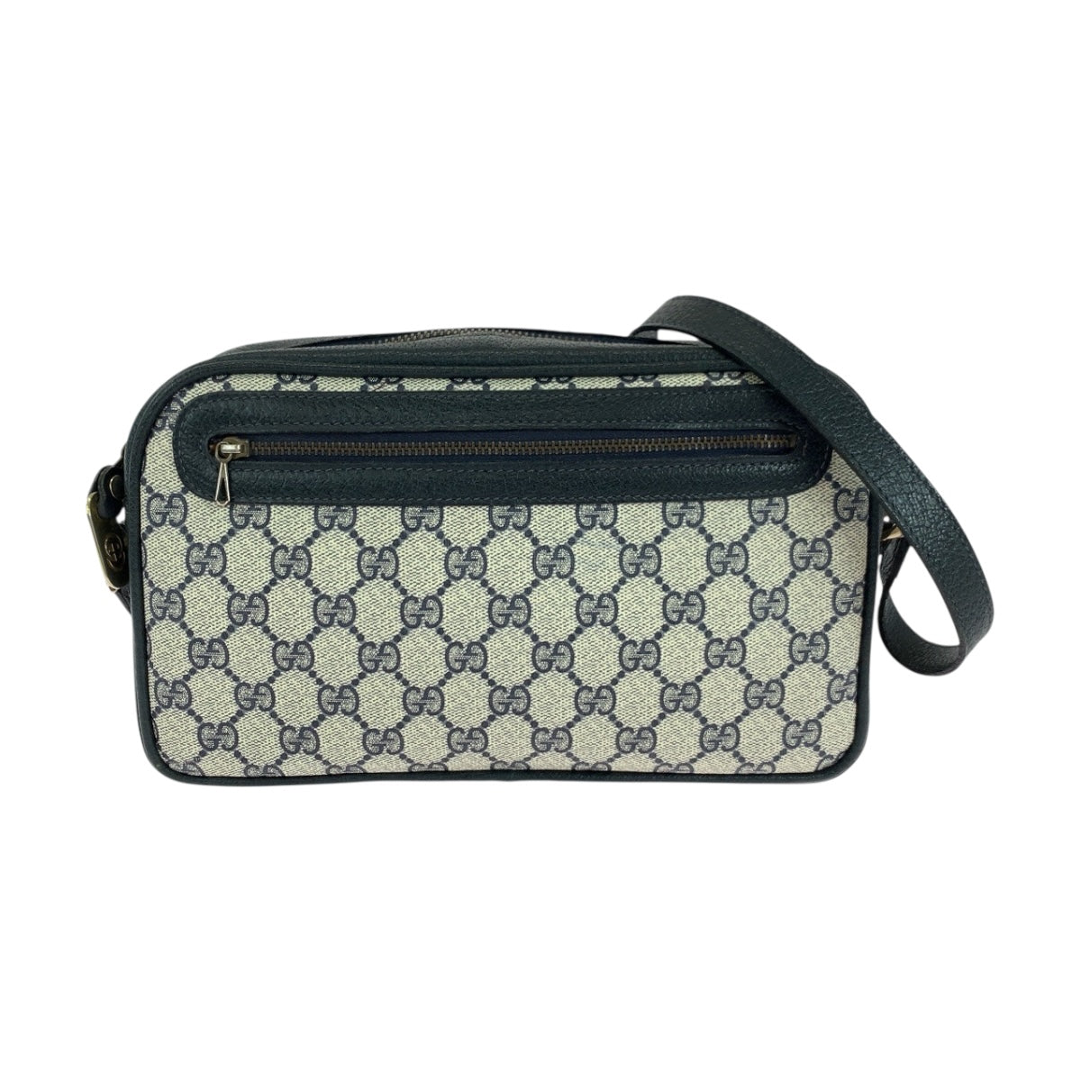 19749
GUCCI Vintage Gray Navy Gold Hardware GG Supreme Canvas 001 067 1282 0 Shoulder Bag Pochette Women's ABP36