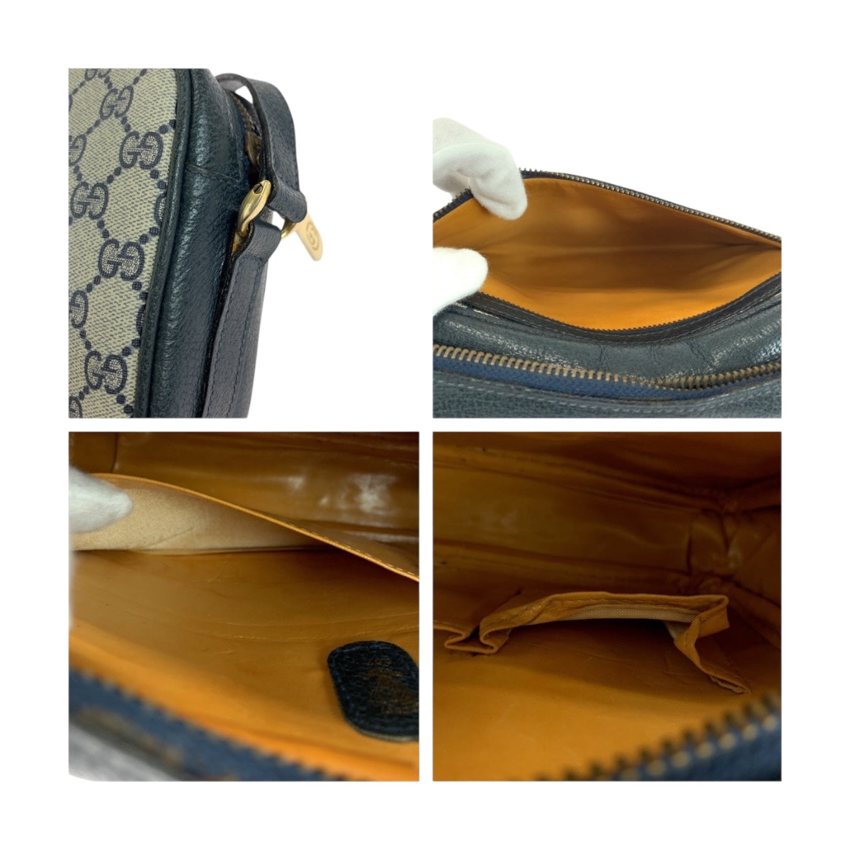 19749
GUCCI Vintage Gray Navy Gold Hardware GG Supreme Canvas 001 067 1282 0 Shoulder Bag Pochette Women's ABP36