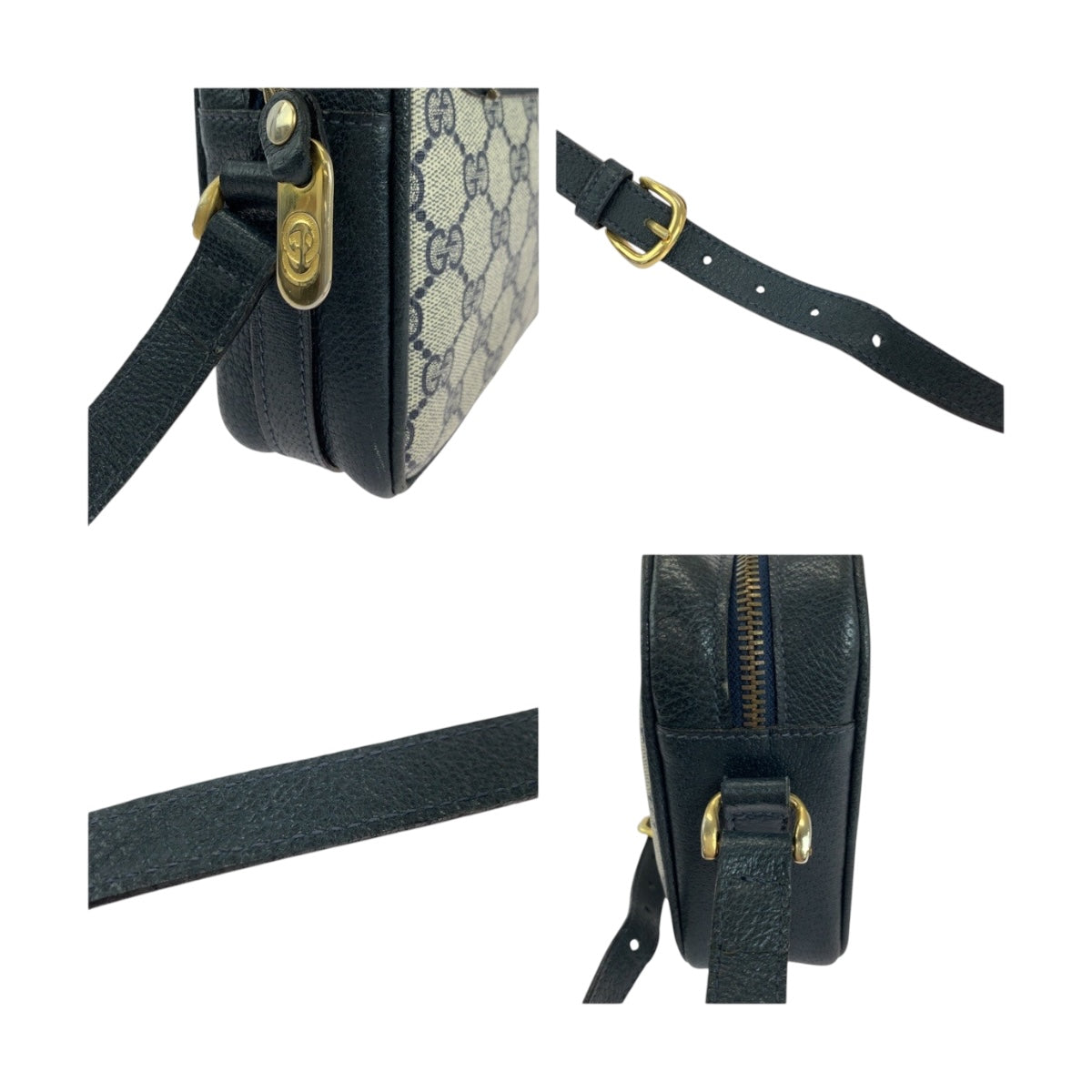 19749
GUCCI Vintage Gray Navy Gold Hardware GG Supreme Canvas 001 067 1282 0 Shoulder Bag Pochette Women's ABP36
