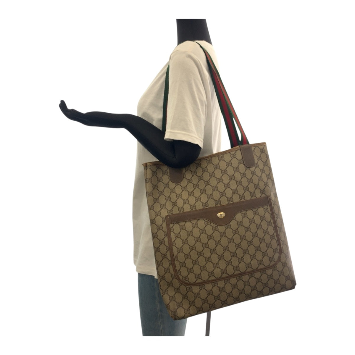 19751
GUCCI グッチ ヴィンテージ オールドグッチ シェリーライン ベージュ グリーン レッド GGスプリームキャンバス 39 02 003 トートバッグ ショルダーバッグ レディース B15