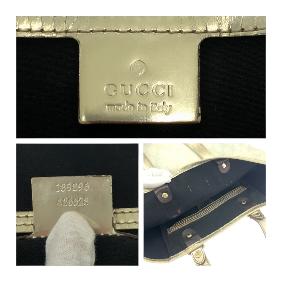 19754
GUCCI グッチ ホワイト ゴールド ゴールド金具 GGスプリームキャンバス 189896 トートバッグ ショルダーバッグ レディース AB27