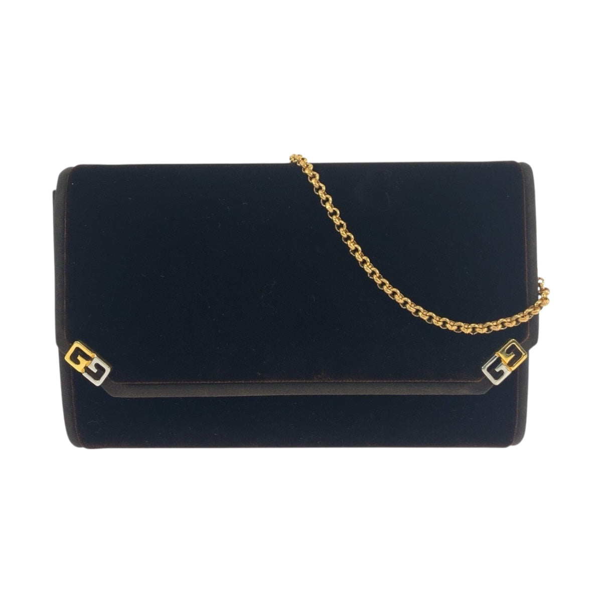19756
GUCCI Vintage Old Gucci Double G Brown Gold Hardware Velvet Shoulder Bag Pochette Women's ABP48