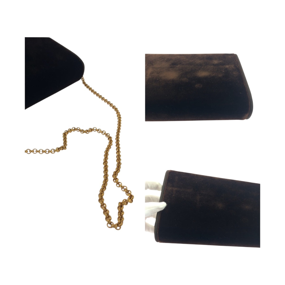 19756
GUCCI Vintage Old Gucci Double G Brown Gold Hardware Velvet Shoulder Bag Pochette Women's ABP48