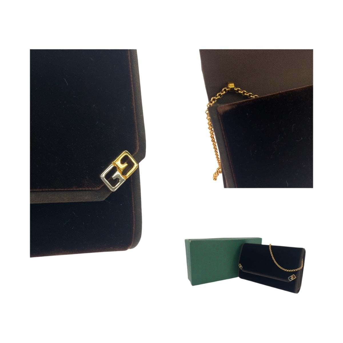 19756
GUCCI Vintage Old Gucci Double G Brown Gold Hardware Velvet Shoulder Bag Pochette Women's ABP48
