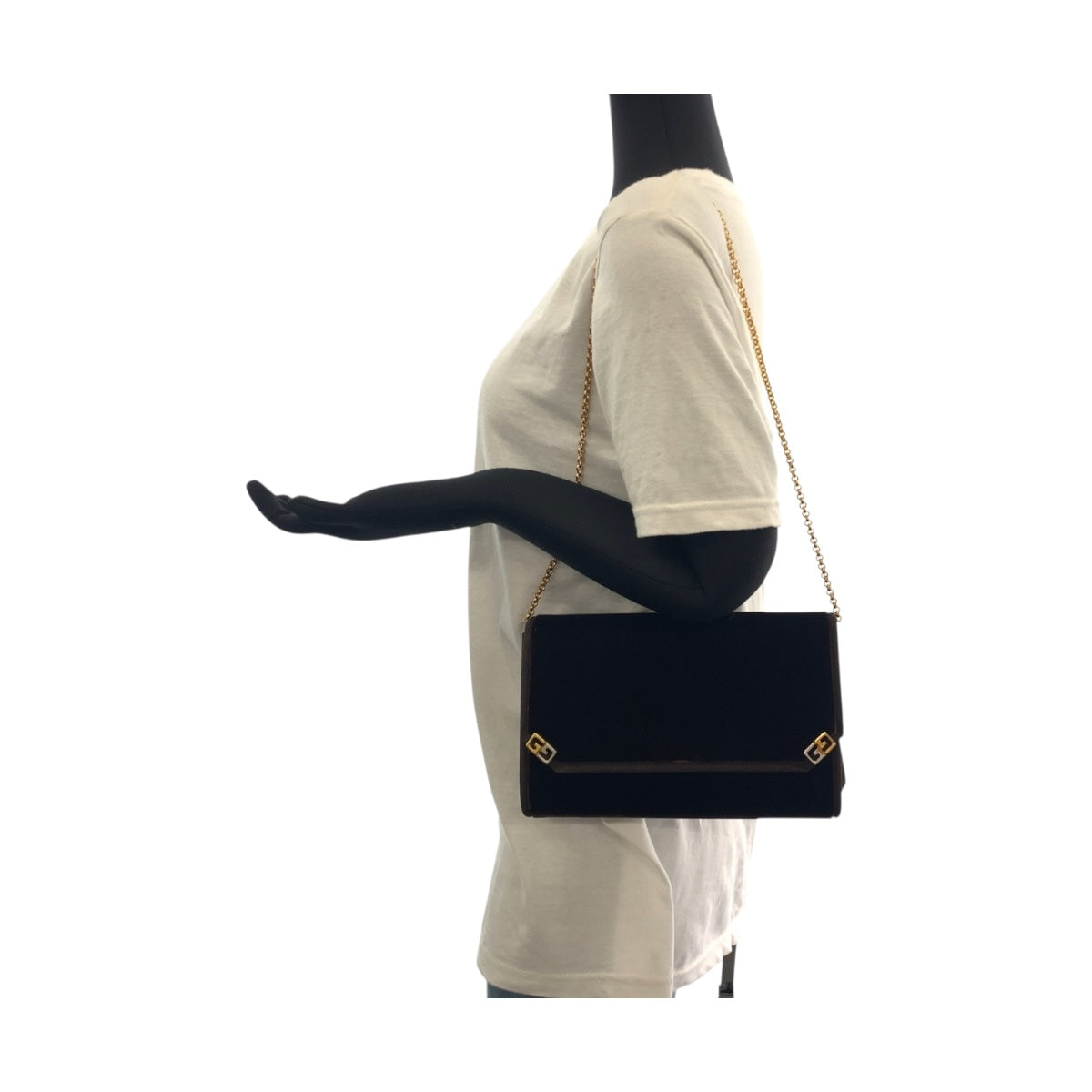 19756
GUCCI Vintage Old Gucci Double G Brown Gold Hardware Velvet Shoulder Bag Pochette Women's ABP48