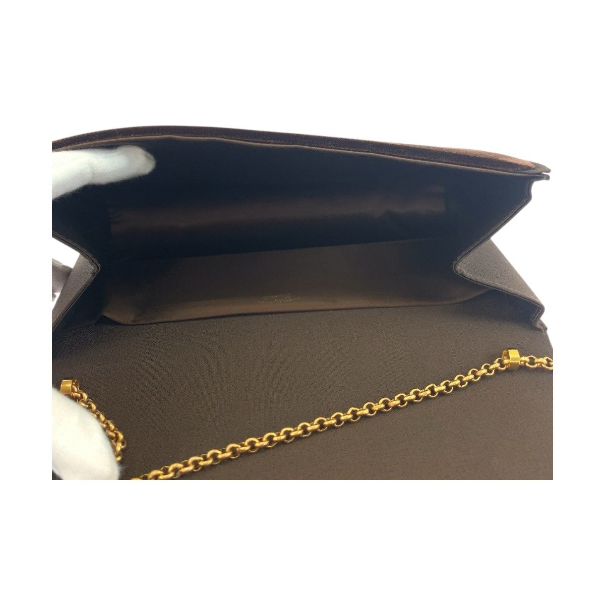 19756
GUCCI Vintage Old Gucci Double G Brown Gold Hardware Velvet Shoulder Bag Pochette Women's ABP48