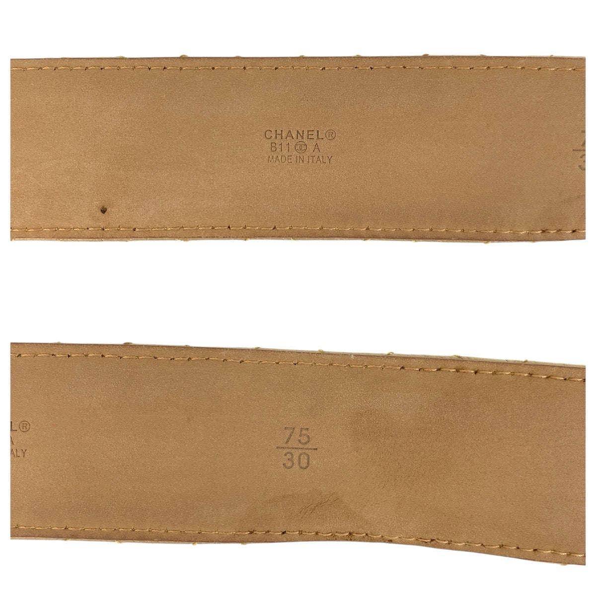 19758
CHANEL シャネル ココマーク 30インチ/75cm ゴールド ベージュ レザー ベルト 男女兼用 レディース ABP75