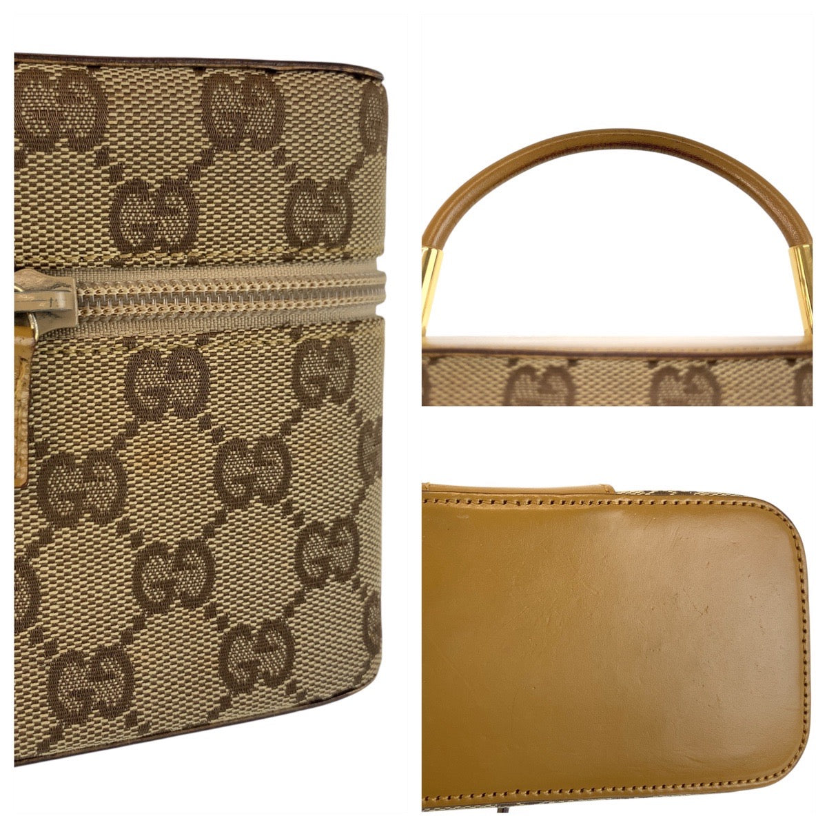 19759
GUCCI グッチ ベージュ ゴールド金具 GGキャンバス / レザー 039 1051 ハンドバッグ バニティバッグ  レディース A48