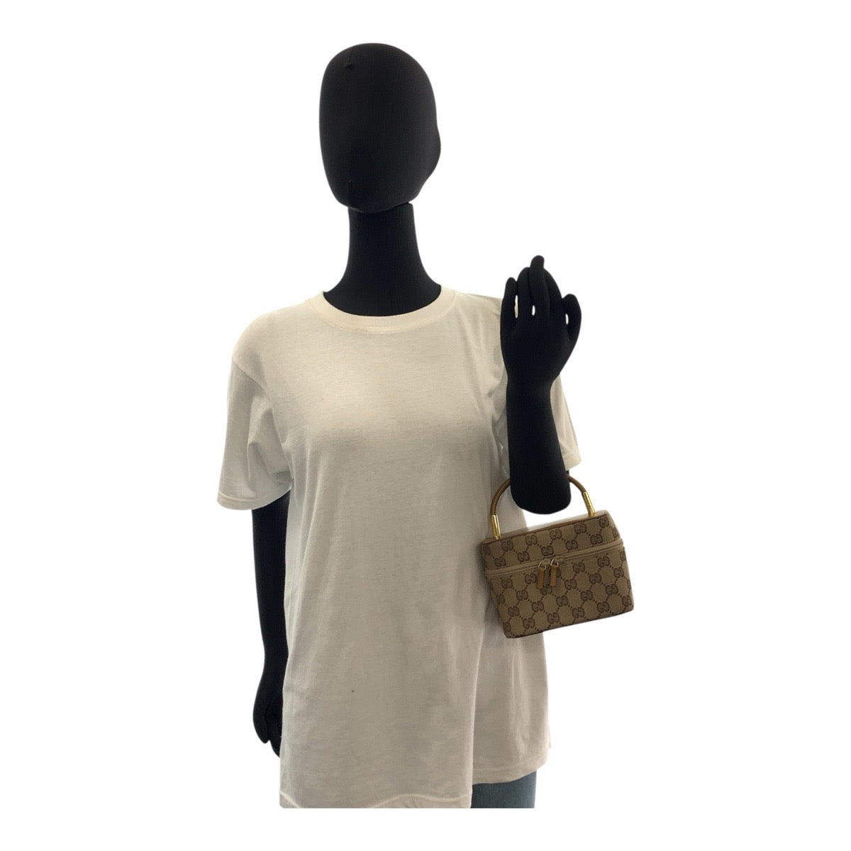 19759
GUCCI グッチ ベージュ ゴールド金具 GGキャンバス / レザー 039 1051 ハンドバッグ バニティバッグ  レディース A48