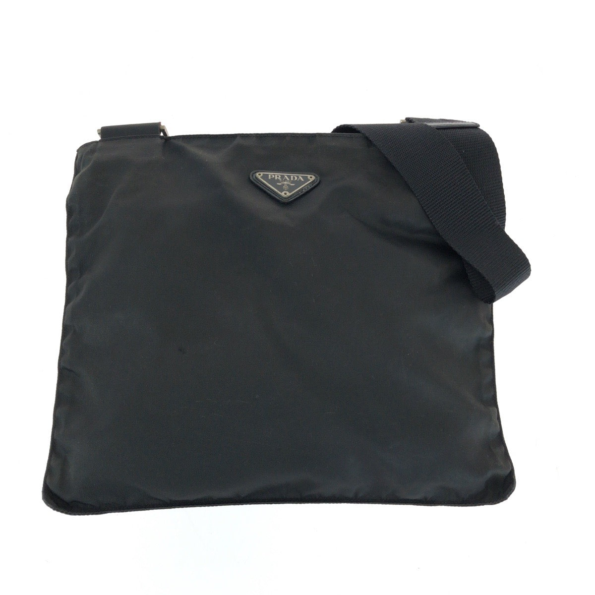 19763
PRADA プラダ テスート 三角ロゴプレート ブラック 黒 シルバー金具 ナイロン ショルダーバッグ サコッシュ  レディース AB