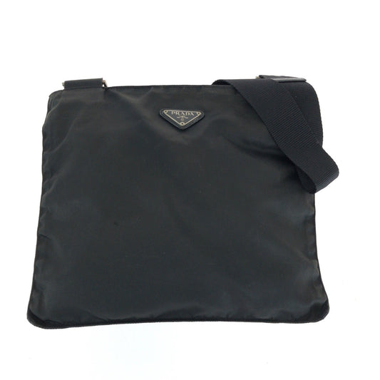 19763
PRADA プラダ テスート 三角ロゴプレート ブラック 黒 シルバー金具 ナイロン ショルダーバッグ サコッシュ  レディース AB