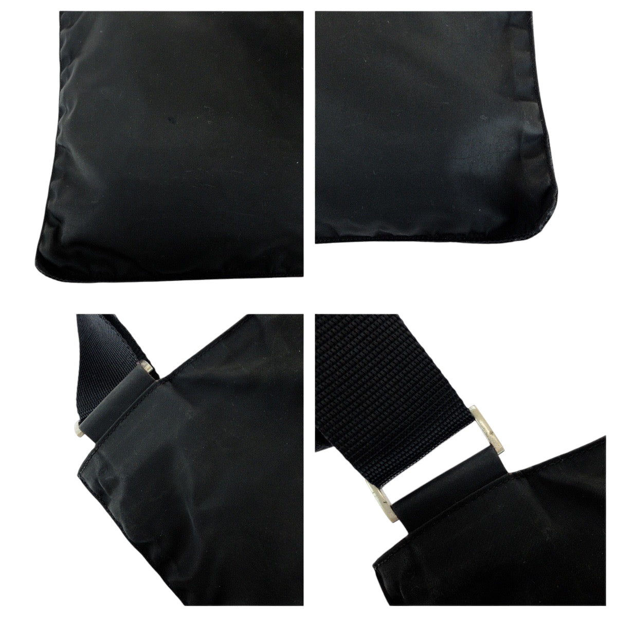 19763
PRADA プラダ テスート 三角ロゴプレート ブラック 黒 シルバー金具 ナイロン ショルダーバッグ サコッシュ  レディース AB