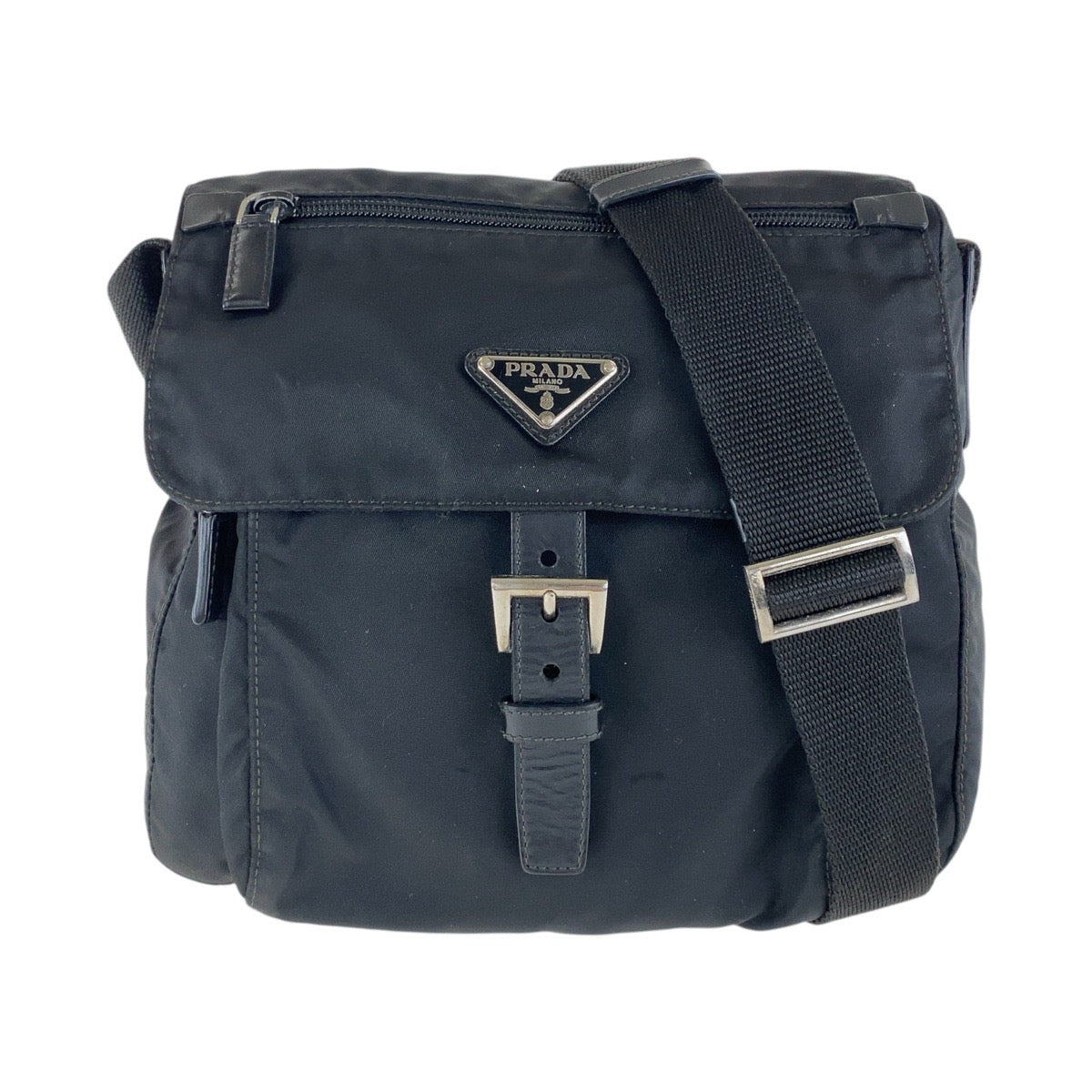 PRADA プラダ テスート 三角ロゴプレート ブラック 黒 シルバー金具 ナイロン ショルダーバッグ ポシェット  レディース ABP