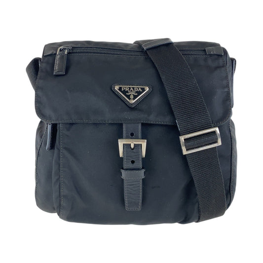 PRADA プラダ テスート 三角ロゴプレート ブラック 黒 シルバー金具 ナイロン ショルダーバッグ ポシェット  レディース ABP