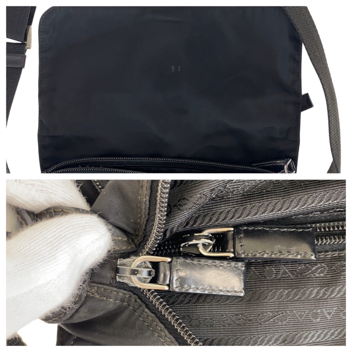 PRADA プラダ テスート 三角ロゴプレート ブラック 黒 シルバー金具 ナイロン ショルダーバッグ ポシェット  レディース ABP