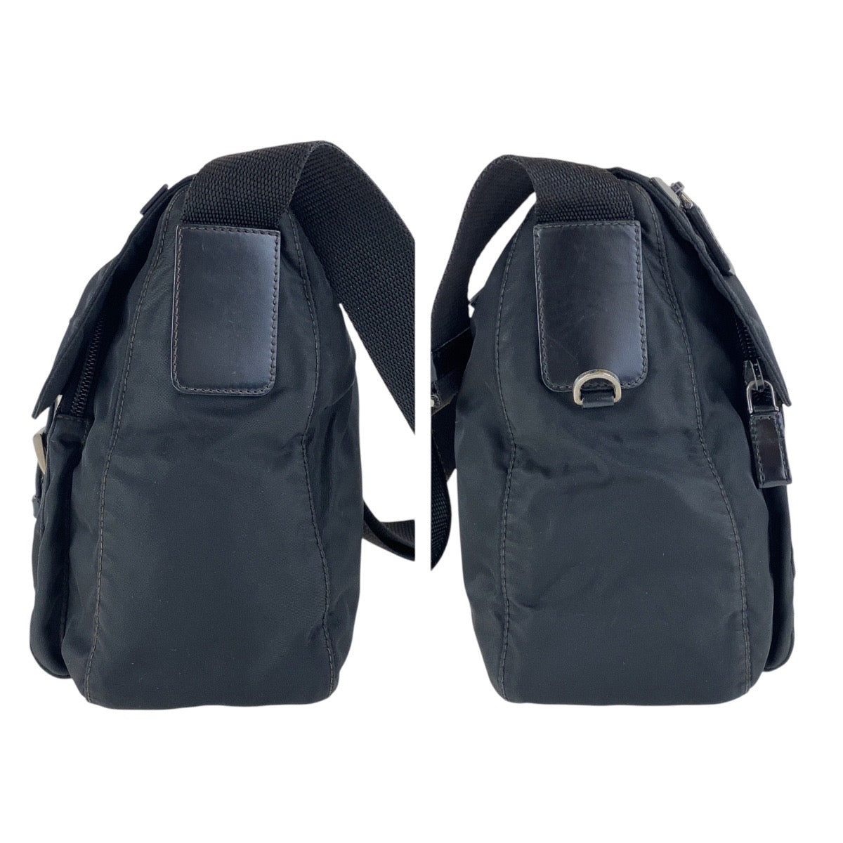 PRADA プラダ テスート 三角ロゴプレート ブラック 黒 シルバー金具 ナイロン ショルダーバッグ ポシェット  レディース ABP