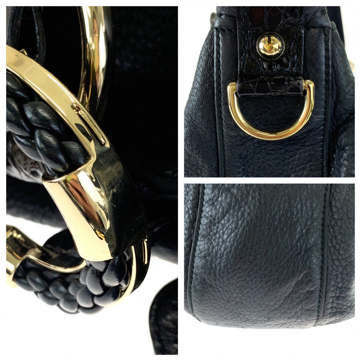 19772
GUCCI グッチ Gウェーブ ホーボー ブラック ゴールド金具 型押しレザー レザー 232931 ショルダーバッグ レディース A44