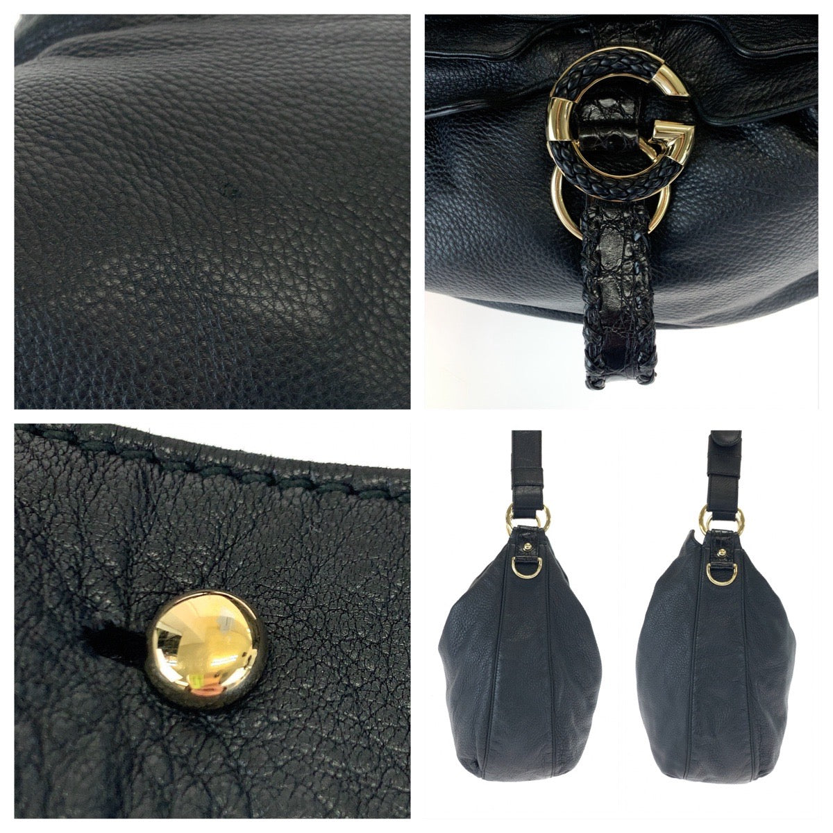 19772
GUCCI グッチ Gウェーブ ホーボー ブラック ゴールド金具 型押しレザー レザー 232931 ショルダーバッグ レディース A44