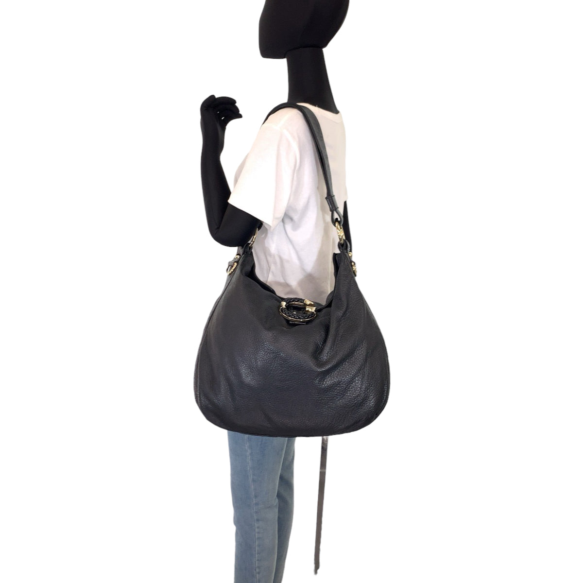 19772
GUCCI グッチ Gウェーブ ホーボー ブラック ゴールド金具 型押しレザー レザー 232931 ショルダーバッグ レディース A44