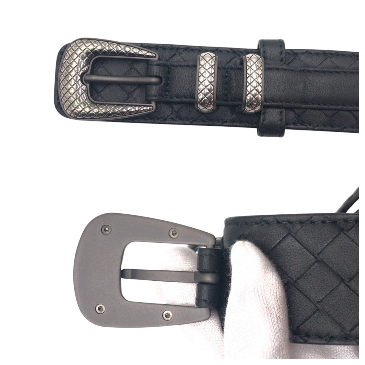 19778
BOTTEGAVENETA Intrecciato 95/38 Black Leather Belt Men's A42