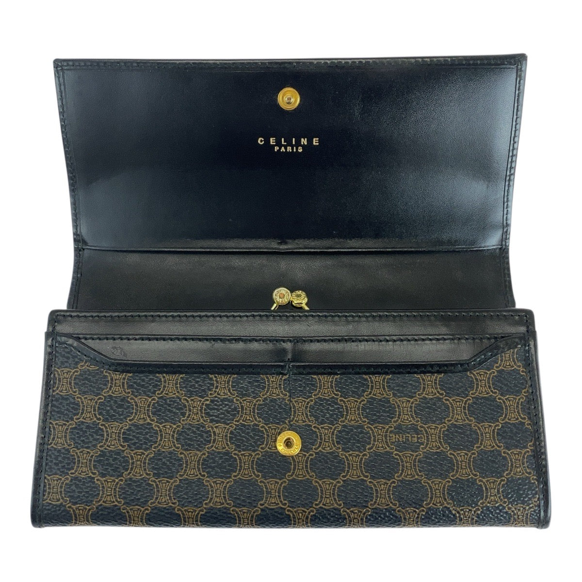 19788
CELINE セリーヌ マカダム ブラウン ブラック 黒 ゴールド金具 PVC M/99/1 長財布 ロングウォレット  レディース ABP