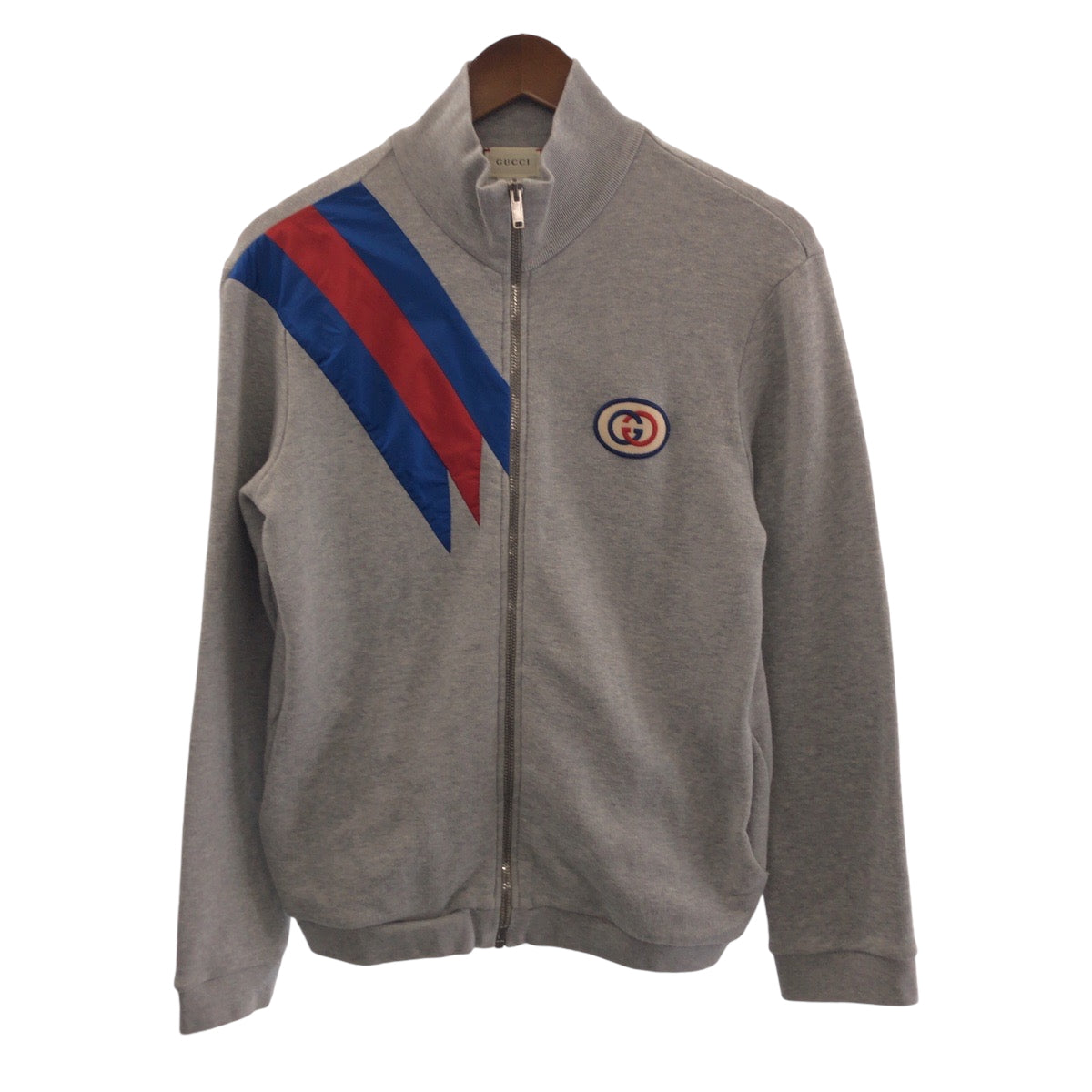 19802
GUCCI グッチ シェリー サイズ12 グレー レッド ブルー シルバー金具 コットン スウェット ブルゾン ジップアップ  キッズ A