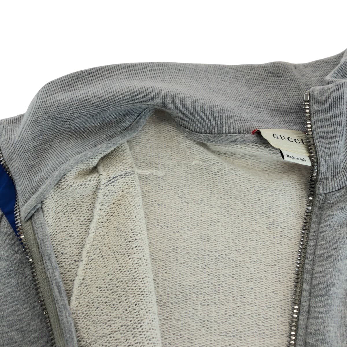 19802
GUCCI グッチ シェリー サイズ12 グレー レッド ブルー シルバー金具 コットン スウェット ブルゾン ジップアップ  キッズ A