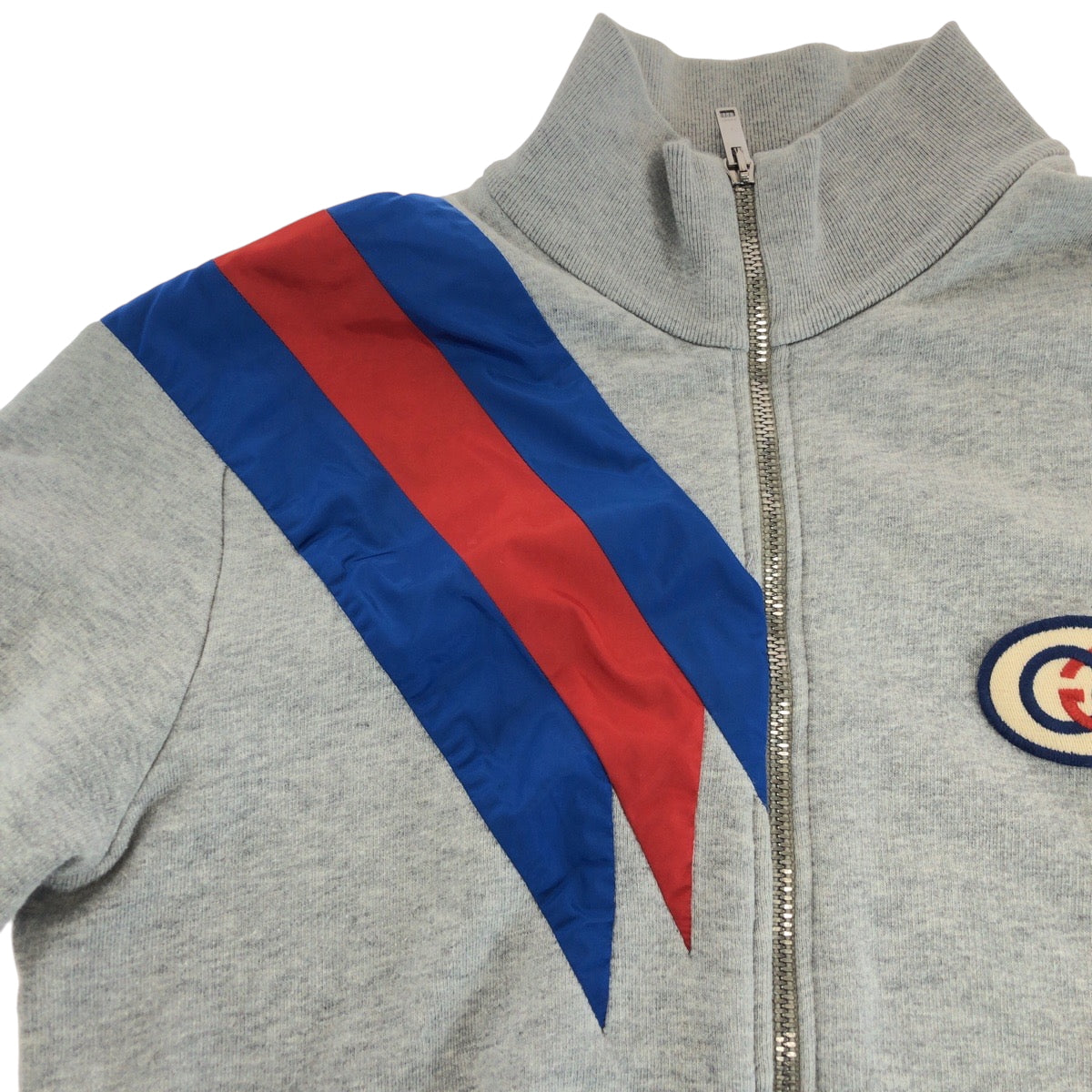 19802
GUCCI グッチ シェリー サイズ12 グレー レッド ブルー シルバー金具 コットン スウェット ブルゾン ジップアップ  キッズ A