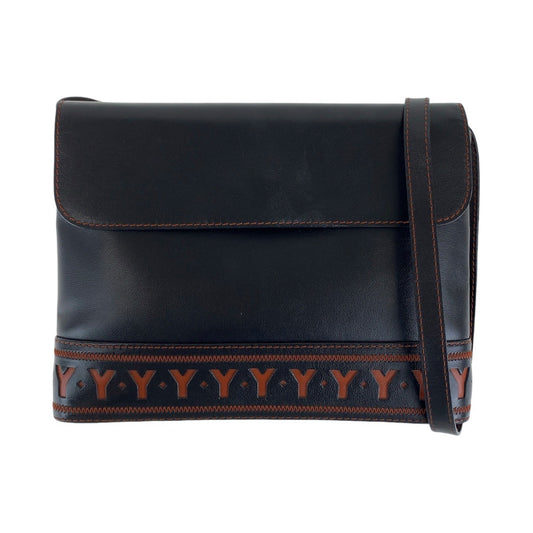 19805
YVES SAINT LAURENT イヴ サンローラン ヴィンテージ YSL Yカットアウト ブラック 黒 オレンジ ゴールド金具 レザー ショルダーバッグ メッセンジャーバッグ レディース AB42