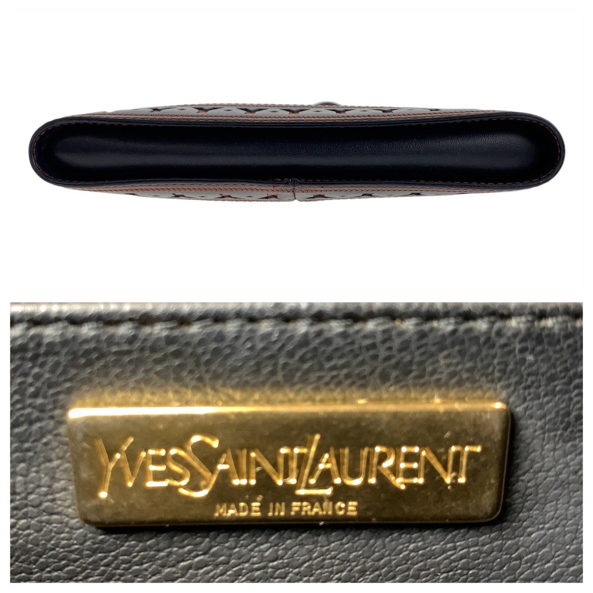 19805
YVES SAINT LAURENT イヴ サンローラン ヴィンテージ YSL Yカットアウト ブラック 黒 オレンジ ゴールド金具 レザー ショルダーバッグ メッセンジャーバッグ レディース AB42