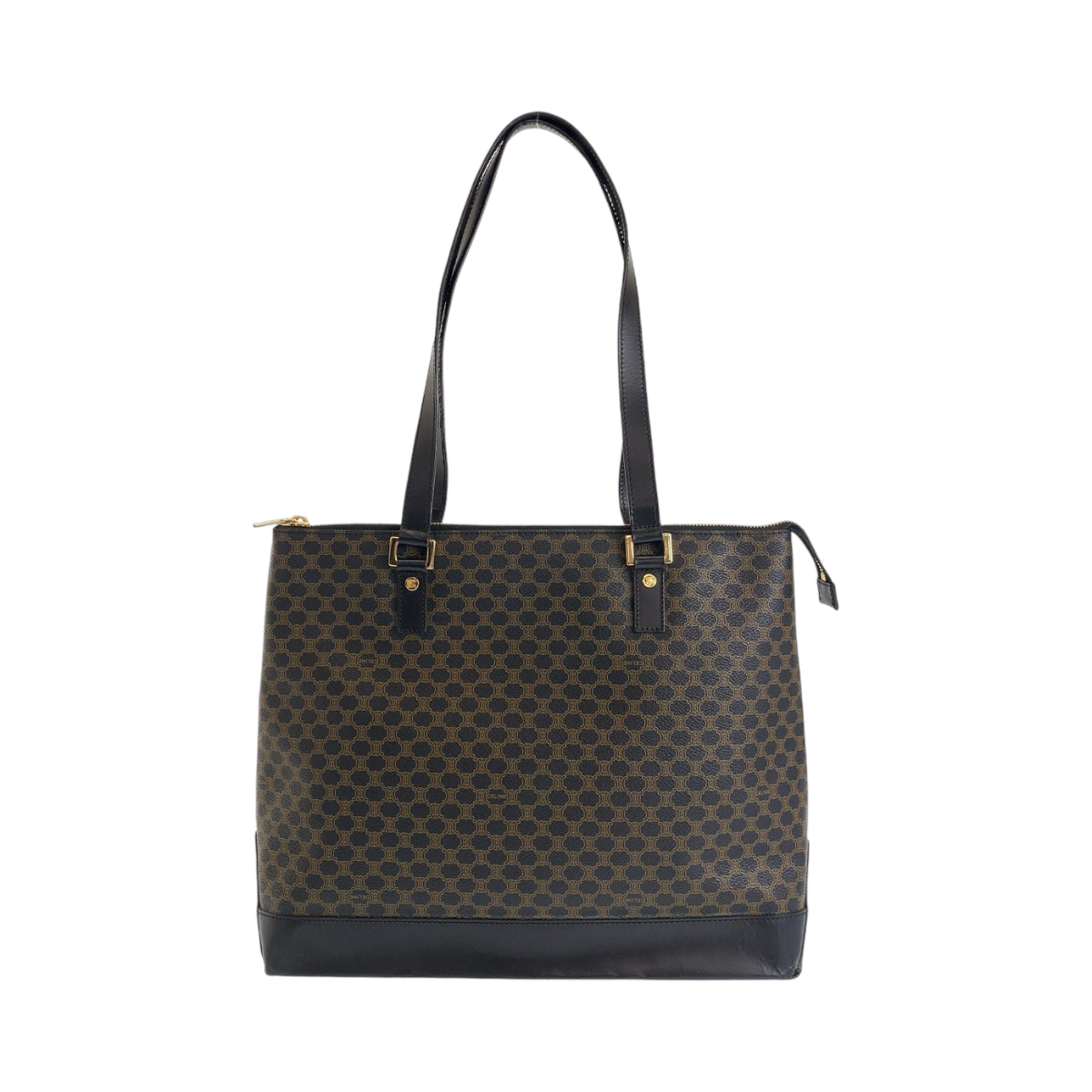 19806
CELINE セリーヌ ヴィンテージ マカダム ブラウン ゴールド金具 PVC トートバッグ ショルダーバッグ レディース ABP42