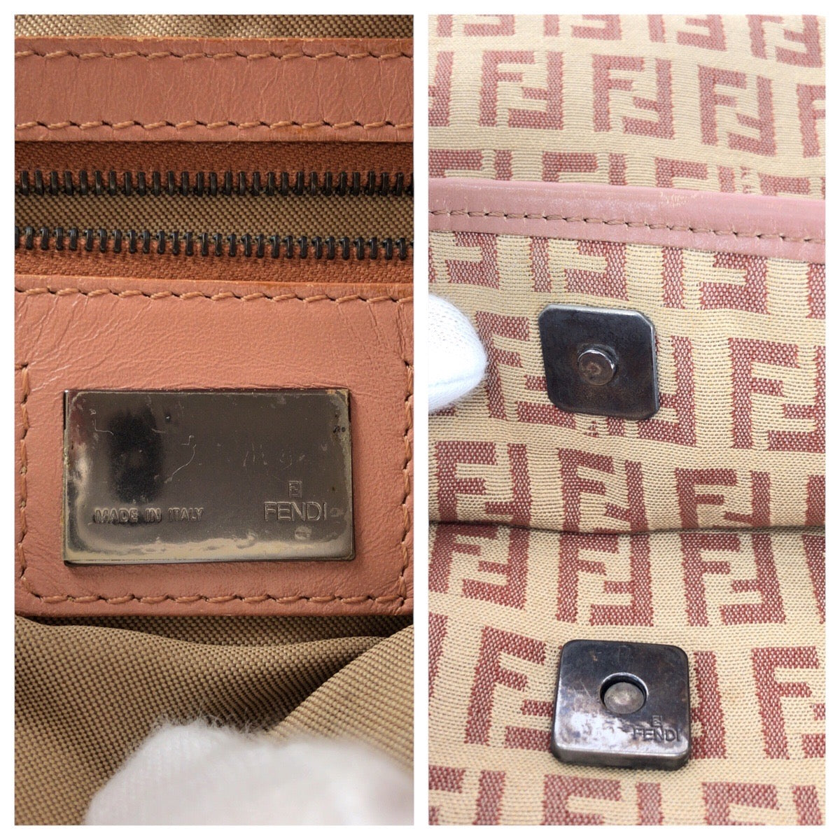 19807
FENDI フェンディ ズッキーノ ベージュ ピンク シルバー金具 キャンバス / レザー ショルダーバッグ ポシェット レディース ABP42