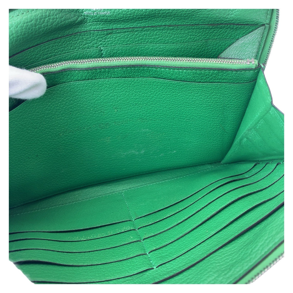 19809
HERMES エルメス アザップ TGM グリーン シルバー金具 レザー 長財布 ロングウォレット 男女兼用 T刻印  メンズ AB