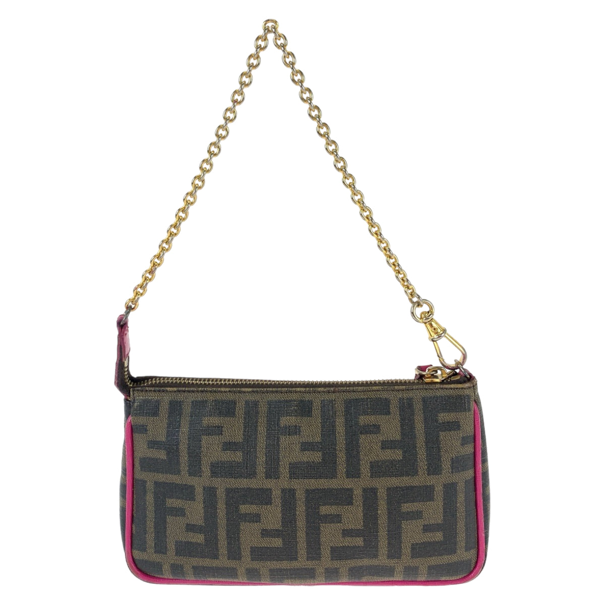 19810
FENDI フェンディ ズッカ柄 ブラウン ピンク ゴールド金具 レザー 8M0271 GRP チェーン ハンドバッグ アクセサリーポーチ  レディース ABP