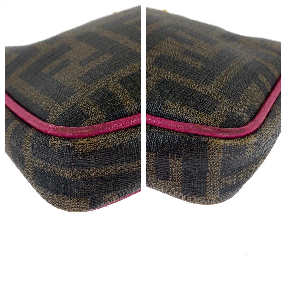 19810
FENDI フェンディ ズッカ柄 ブラウン ピンク ゴールド金具 レザー 8M0271 GRP チェーン ハンドバッグ アクセサリーポーチ  レディース ABP