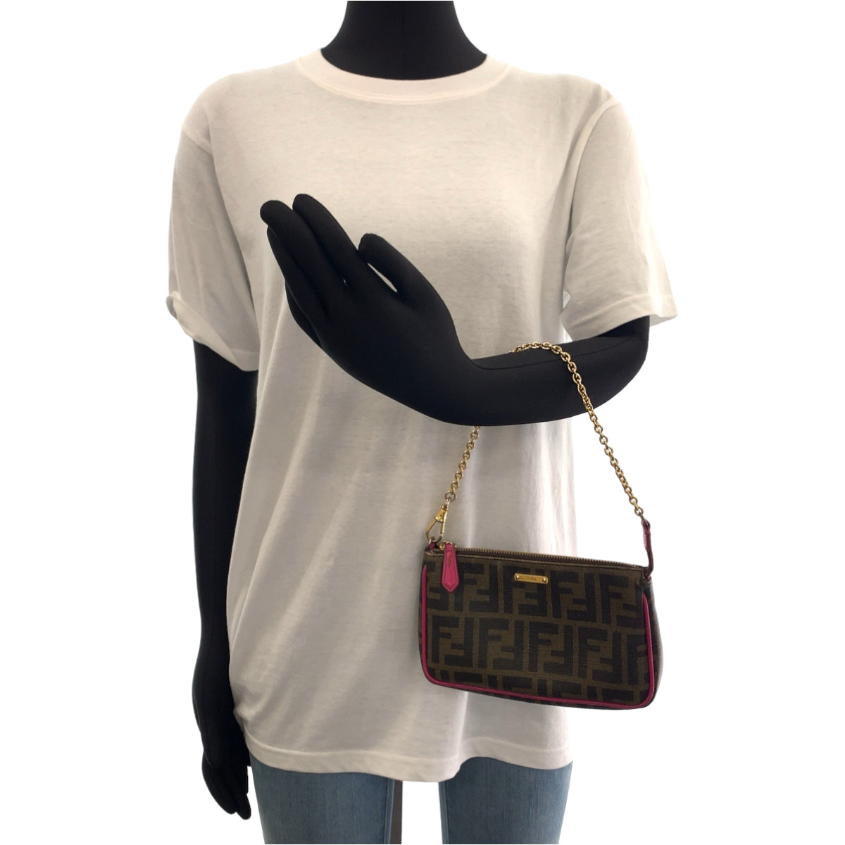 19810
FENDI フェンディ ズッカ柄 ブラウン ピンク ゴールド金具 レザー 8M0271 GRP チェーン ハンドバッグ アクセサリーポーチ  レディース ABP