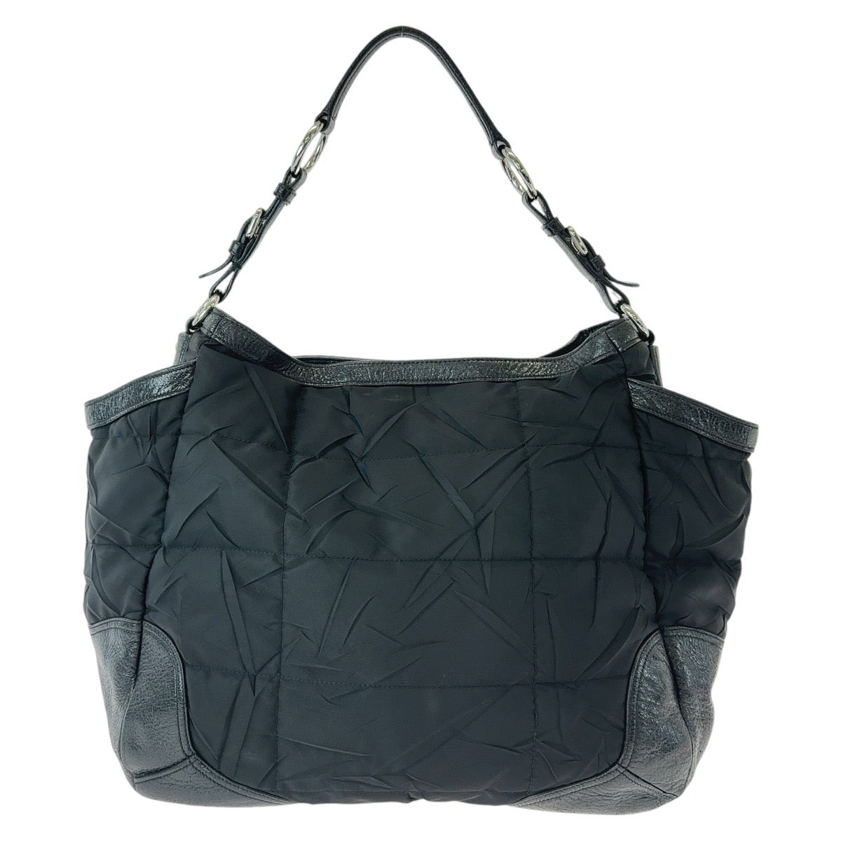19816
PRADA プラダ テスート しわ加工 三角ロゴプレート ブラック 黒 シルバー金具 ナイロン / レザー ショルダーバッグ ハンドバッグ レディース ABP
